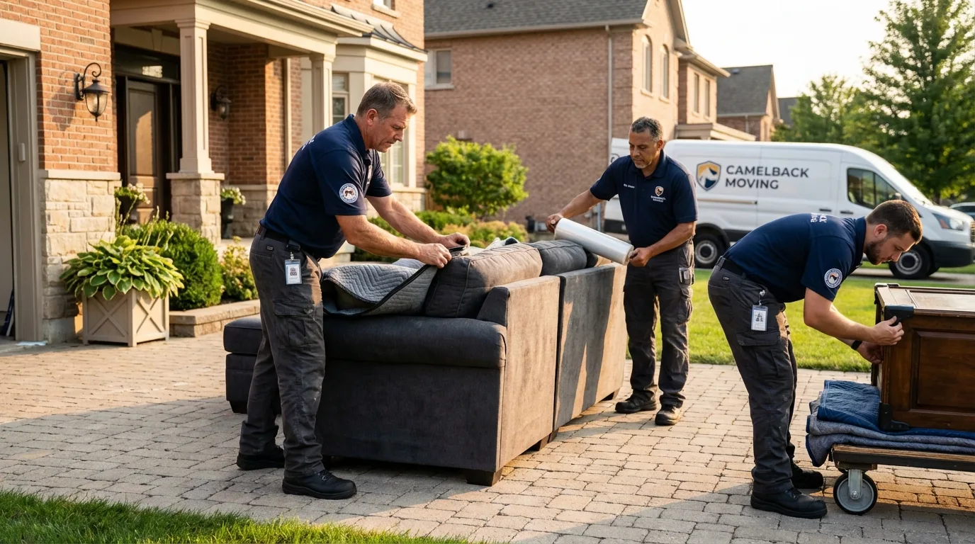 Large estate moving crew wrapping furniture in Litchfield, CT